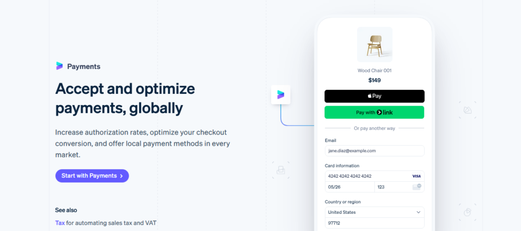 stripe landing page